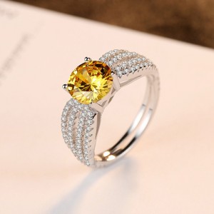 Fine Jewelry Extravagant Design Yellow Crystal Embeded Wholesale Women 925 Sterling Silver Ring
