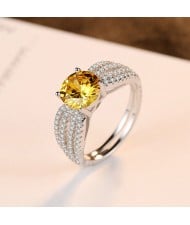 Fine Jewelry Extravagant Design Yellow Crystal Embeded Wholesale Women 925 Sterling Silver Ring