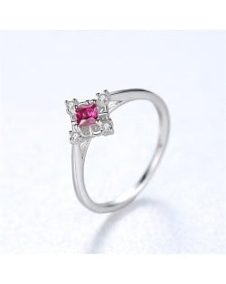 Fine Jewelry Retro Delicate and Small Rhomboid Design Wholesale Women 925 Sterling Silver Ring - Red