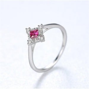 Fine Jewelry Retro Delicate and Small Rhomboid Design Wholesale Women 925 Sterling Silver Ring - Red