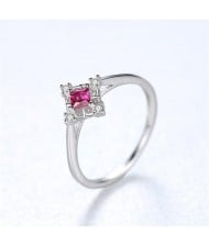 Fine Jewelry Retro Delicate and Small Rhomboid Design Wholesale Women 925 Sterling Silver Ring - Red