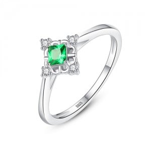 Fine Jewelry Retro Delicate and Small Rhomboid Design Wholesale Women 925 Sterling Silver Ring - Green