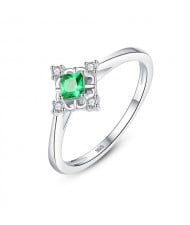 Fine Jewelry Retro Delicate and Small Rhomboid Design Wholesale Women 925 Sterling Silver Ring - Green