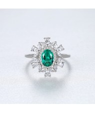 Fine Jewelry Blooming Flower Design Oval Gen Wholesale Women 925 Sterling Silver Ring - Green