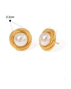 Screw Design Elegant Pearl Fashion Jewelry Stainless Steel Steel Wholesale Stud Earrings