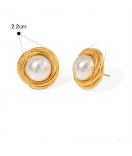 Screw Design Elegant Pearl Fashion Jewelry Stainless Steel Steel Wholesale Stud Earrings