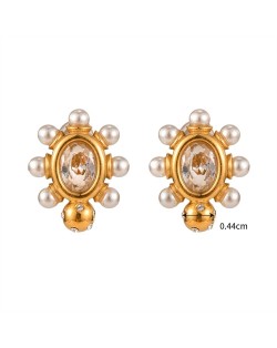 Pearl Decorated Oval Shape Fashion Jewelry Stainless Steel Wholesale Earrings