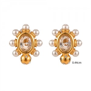 Pearl Decorated Oval Shape Fashion Jewelry Stainless Steel Wholesale Earrings