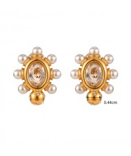 Pearl Decorated Oval Shape Fashion Jewelry Stainless Steel Wholesale Earrings