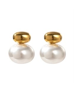 Golden Bead with Pearl Design Fashion Jewelry Stainless Steel Wholesale Earrings