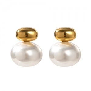 Golden Bead with Pearl Design Fashion Jewelry Stainless Steel Wholesale Earrings
