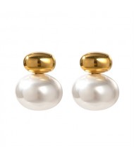 Golden Bead with Pearl Design Fashion Jewelry Stainless Steel Wholesale Earrings
