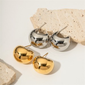 1 Pair Thick Samicircel C Shape Design Fashion Jewelry Women Stainless Steel Wholesale Earrings