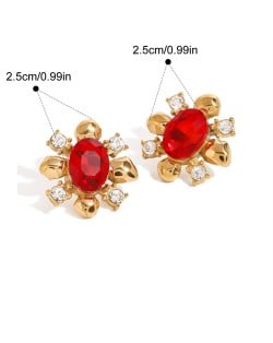Red Flower Design Fashion Jewelry Women Stainless Steel Wholesale Earrings