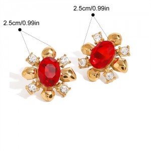 Red Flower Design Fashion Jewelry Women Stainless Steel Wholesale Earrings