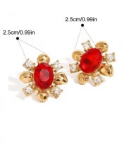 Red Flower Design Fashion Jewelry Women Stainless Steel Wholesale Earrings