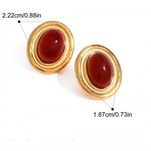 Oval Red Agate Design Fashion Jewelry Women Stainless Steel Wholesale Earrings