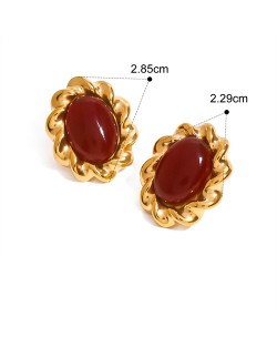 Lace Flower Design Red Agate Fashion Jewelry Women Stainless Steel Wholesale Earrings