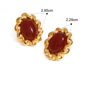 Lace Flower Design Red Agate Fashion Jewelry Women Stainless Steel Wholesale Earrings
