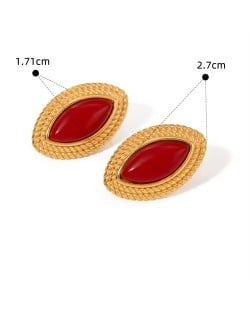 Rhomboid Design Red Agate Fashion Jewelry Women Stainless Steel Wholesale Earrings