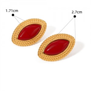 Rhomboid Design Red Agate Fashion Jewelry Women Stainless Steel Wholesale Earrings