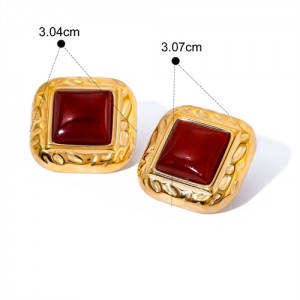 Square Design Red Agate Business Style Fashion Jewelry Women Stainless Steel Wholesale Earrings