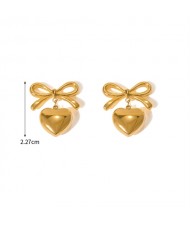 Botknot Peach Heart Design Fashion Jewelry Women Stainless Steel Wholesale Earrings