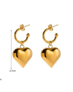 Golden Peach Heart Pendant Fashion Jewelry Women Stainless Steel Wholesale Earrings