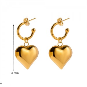 Golden Peach Heart Pendant Fashion Jewelry Women Stainless Steel Wholesale Earrings