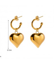 Golden Peach Heart Pendant Fashion Jewelry Women Stainless Steel Wholesale Earrings