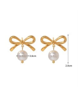 Gentle Bowknot with Pearl Style Fashion Jewelry Women Stainless Steel Wholesale Earrings