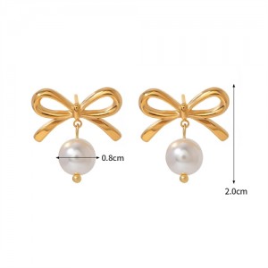 Gentle Bowknot with Pearl Style Fashion Jewelry Women Stainless Steel Wholesale Earrings