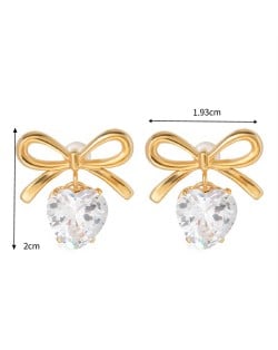 Bowknot with Cubic Zirconia Pendant Fashion Jewelry Women Stainless Steel Wholesale Earrings
