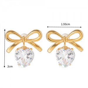Bowknot with Cubic Zirconia Pendant Fashion Jewelry Women Stainless Steel Wholesale Earrings