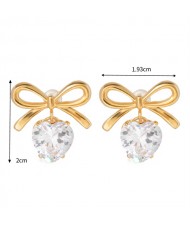 Bowknot with Cubic Zirconia Pendant Fashion Jewelry Women Stainless Steel Wholesale Earrings