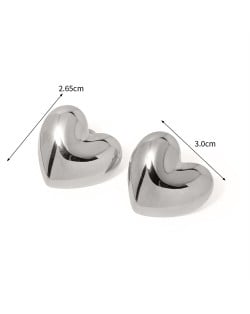 Simple Heart Design Fashion Jewelry Wholesale Women Stainless Steel Stud Earrings - Silver