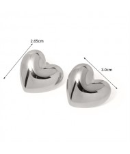 Simple Heart Design Fashion Jewelry Wholesale Women Stainless Steel Stud Earrings - Silver