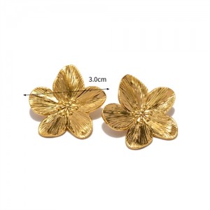 18K Gold Plated Flower Design Fashion Jewelry Wholesale Women Stainless Steel Stud Earrings