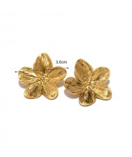18K Gold Plated Flower Design Fashion Jewelry Wholesale Women Stainless Steel Stud Earrings