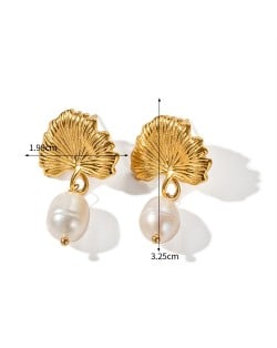 Leaf with Pearl Dangle Fashion Jewelry Women Stainless Steel Wholesale Earrings