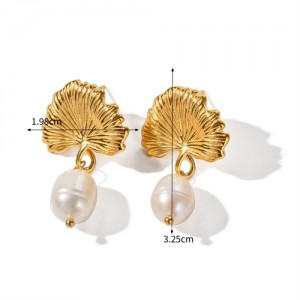 Leaf with Pearl Dangle Fashion Jewelry Women Stainless Steel Wholesale Earrings