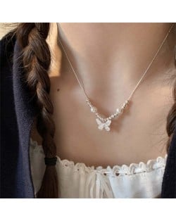 Korean Fashion Butterfly and Pearl Pendant Wholesale Collarbone Chain Necklace