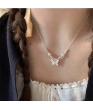 Korean Fashion Butterfly and Pearl Pendant Wholesale Collarbone Chain Necklace