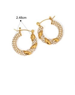 Full Rhinestone Weaving Design 18K Gold Plated Fashion Jewelry Women Stainless Steel Wholesale Earrings