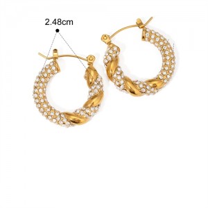 Full Rhinestone Weaving Design 18K Gold Plated Fashion Jewelry Women Stainless Steel Wholesale Earrings