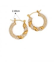 Full Rhinestone Weaving Design 18K Gold Plated Fashion Jewelry Women Stainless Steel Wholesale Earrings