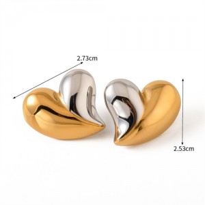 Golden with Silver Color Two-tone Design Fashion Jewelry Women Stainless Steel Wholesale Stud Earrings