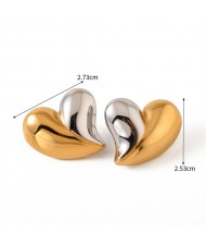Golden with Silver Color Two-tone Design Fashion Jewelry Women Stainless Steel Wholesale Stud Earrings