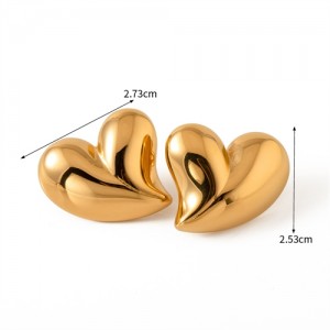 18K Gold Plated Peach Heart Design Fashion Jewelry Women Stainless Steel Wholesale Stud Earrings