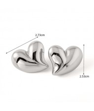 Simple Polish Peach Heart Design Fashion Jewelry Women Stainless Steel Wholesale Stud Earrings